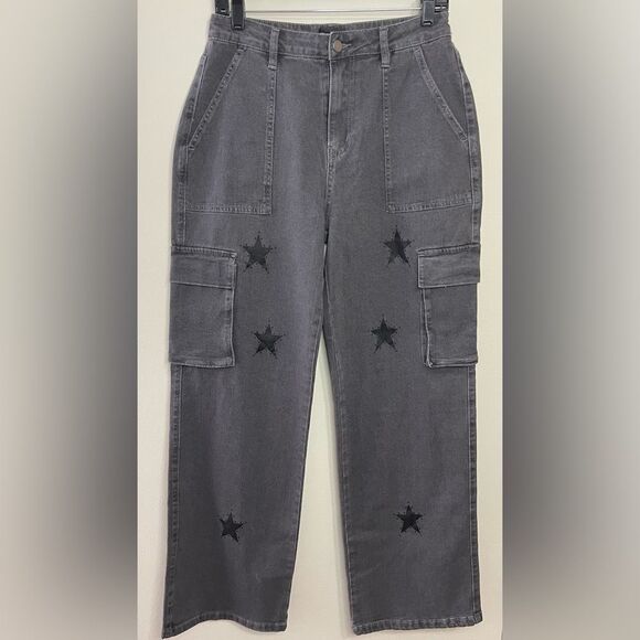 Hottopic Social Collision Grey Star Cargo Utility Pants Size 7 - Picture 2 of 16